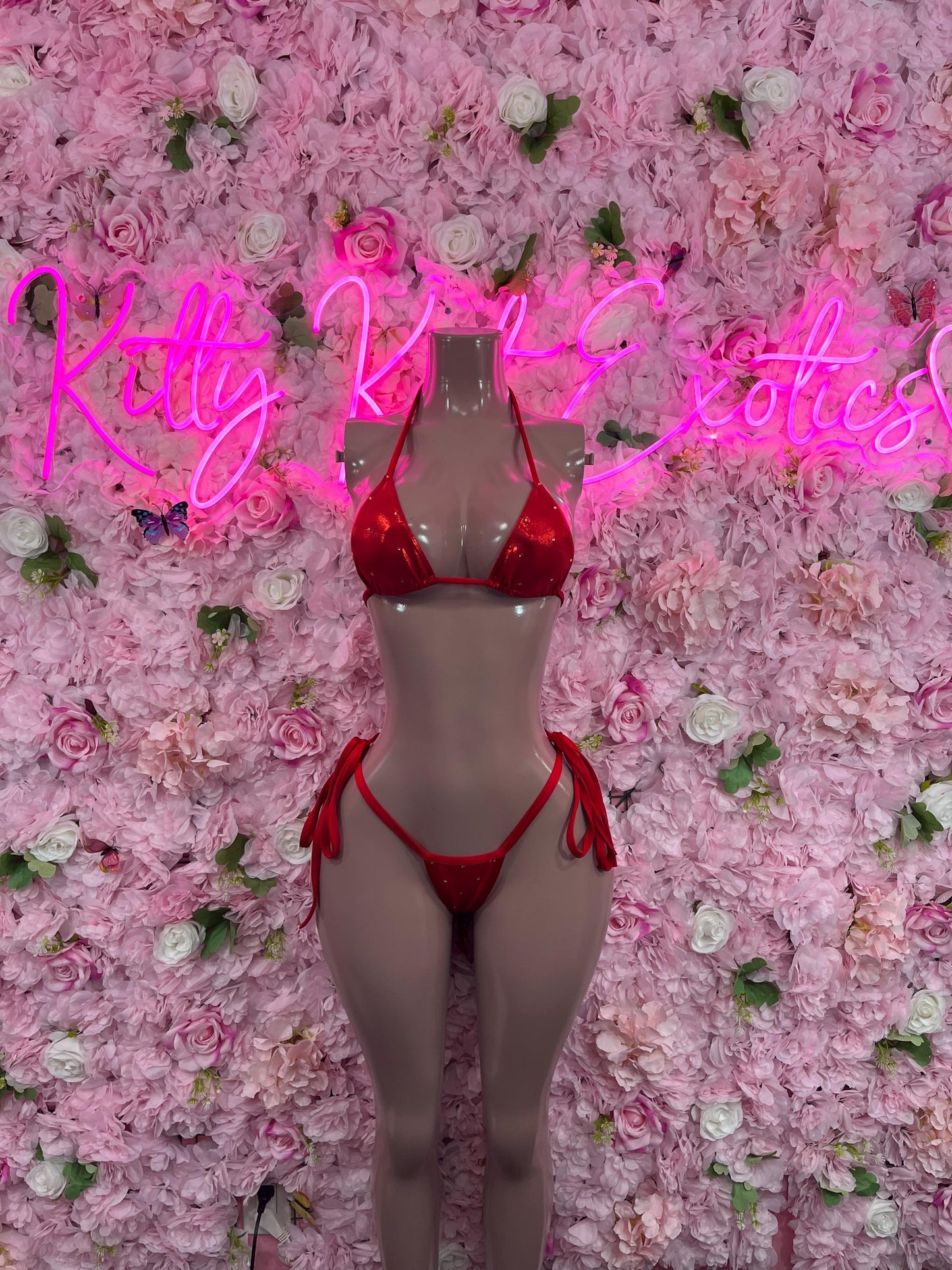 Christmas Exotic Dancewear Two-Piece Bikini Red Dancewear Festival wear Ravewear