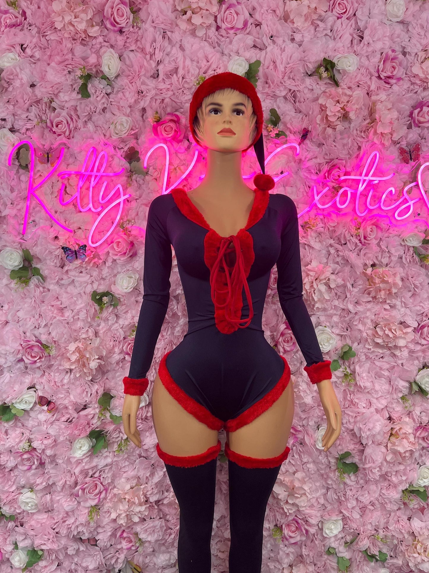 Naughty Santa Sexy Santa Christmas Costume - One Piece Blue/Red Holiday Outfit - Festive Womens Christmas Lingerie -Hat & Leggings Included