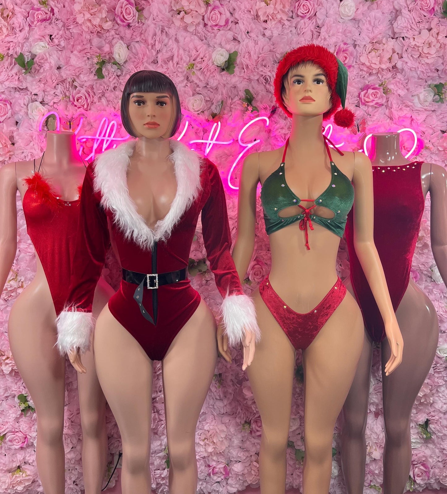 Sexy Santa Christmas Costume - Two Piece Holiday Outfit - Festive Womens Christmas Lingerie -Hat Included