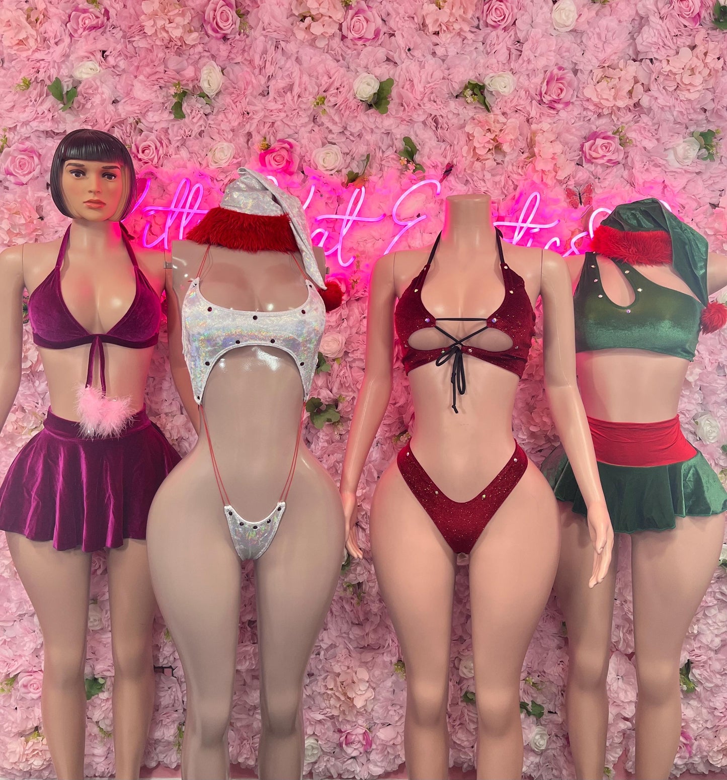 Valentines Day Sexy Santa Christmas Costume - Two Piece Velvet Skirt Holiday Outfit - Festive Womens Christmas Lingerie Christmas