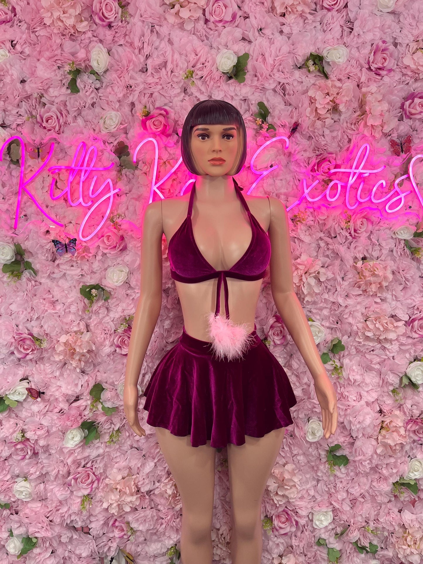 Valentines Day Sexy Santa Christmas Costume - Two Piece Velvet Skirt Holiday Outfit - Festive Womens Christmas Lingerie Christmas