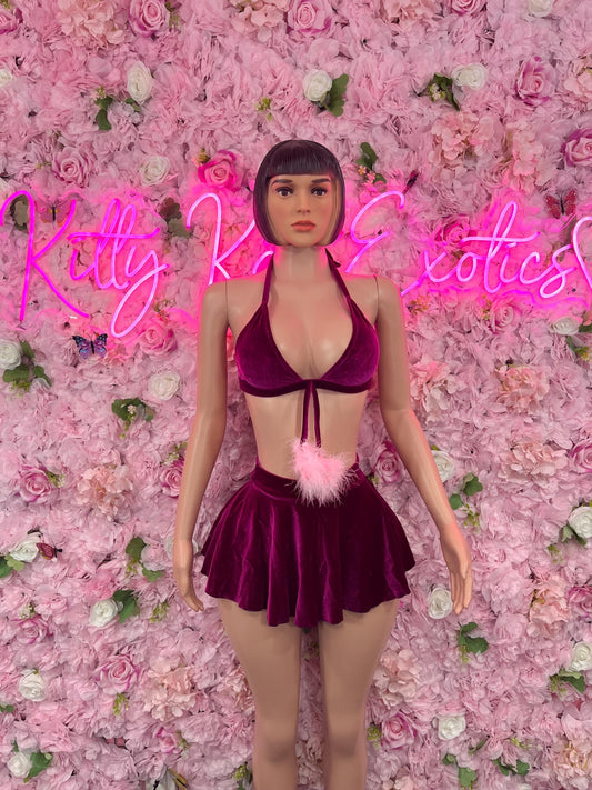 Valentines Day Sexy Santa Christmas Costume - Two Piece Velvet Skirt Holiday Outfit - Festive Womens Christmas Lingerie Christmas