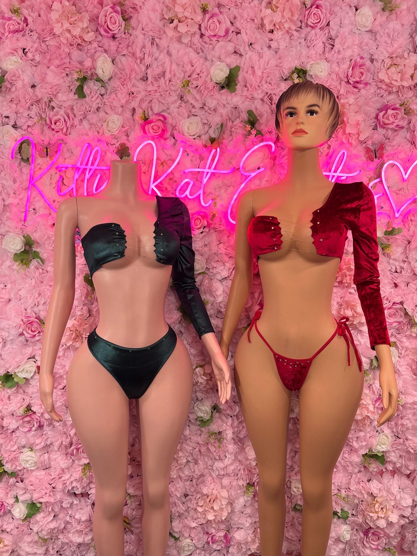 Valentines Day Two Piece One Sleeved Red Exotic Dancewear Bottlegirl Fedtival wear Bartender Outfit