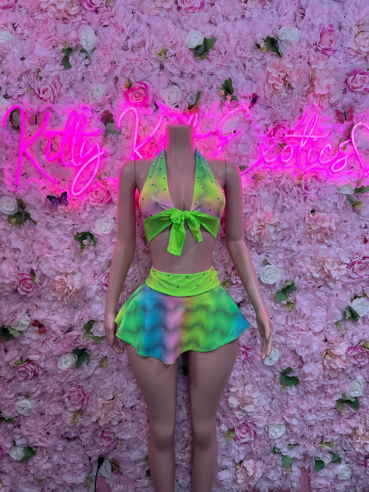 Exotic Dancewear Two Piece Multicolor Bottlegirl Ravewear Festival wear Beach wear