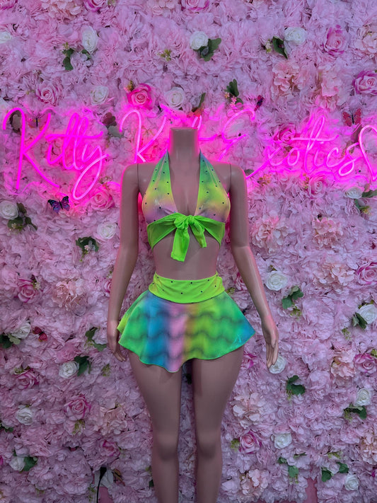 Exotic Dancewear Two Piece Multicolor Bottlegirl Ravewear Festival wear Beach wear