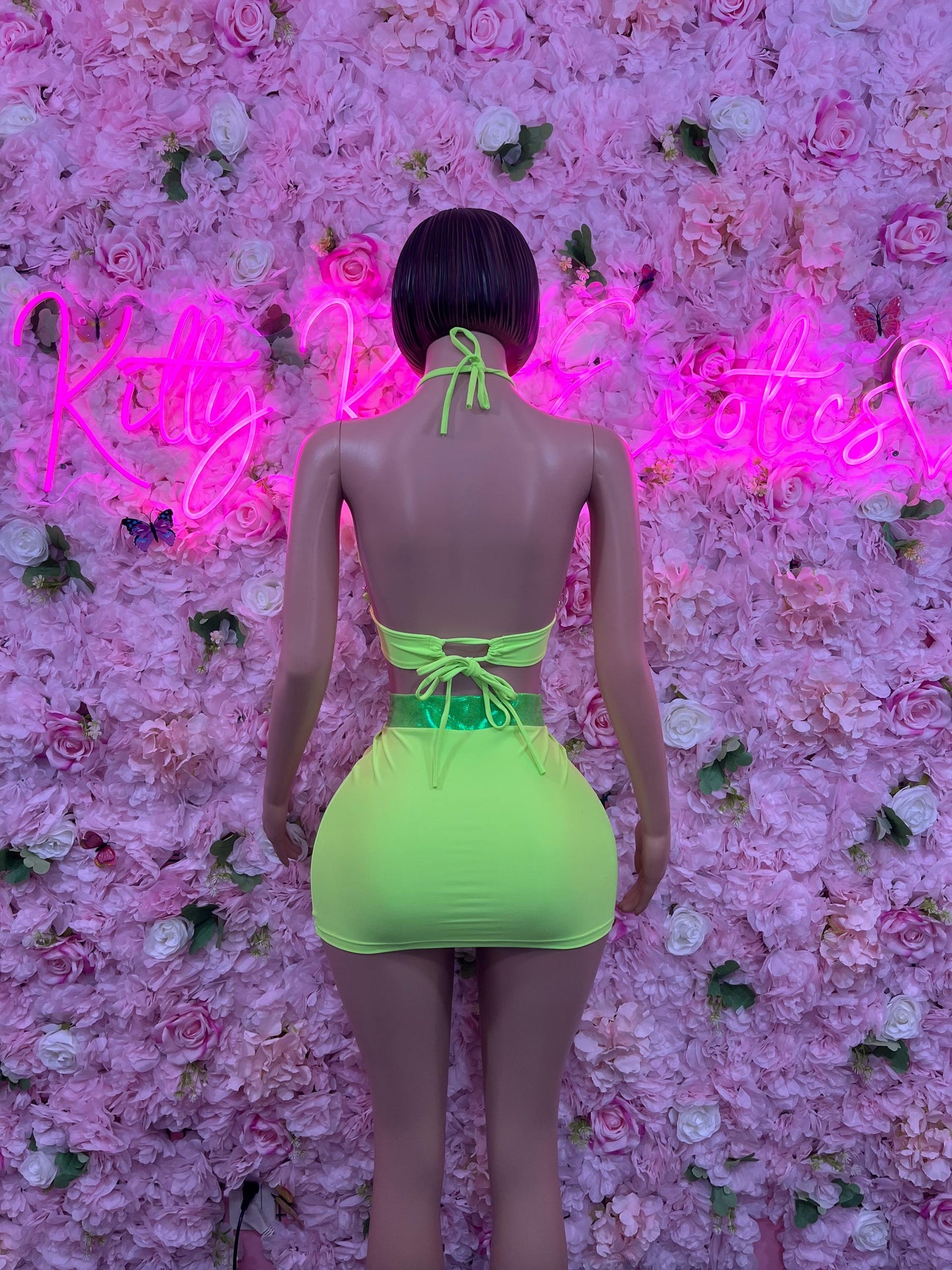 Exotic Dancewear Two Piece Neon Green Bottlegirl Ravewear Festival wear Beach wear