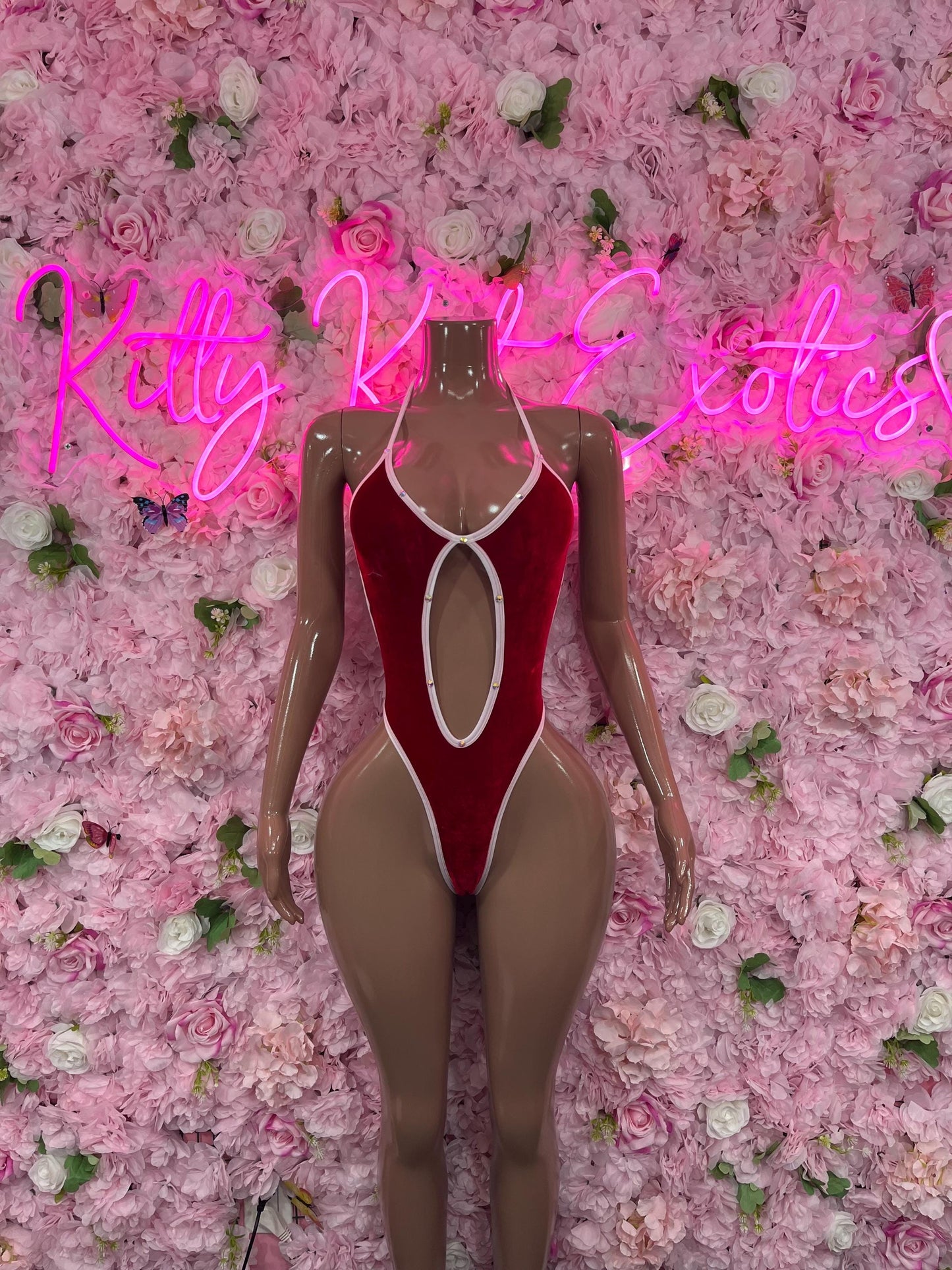 Sexy Santa Christmas Costume - One Piece Red Holiday Outfit - Festive Womens Christmas Lingerie Christmas