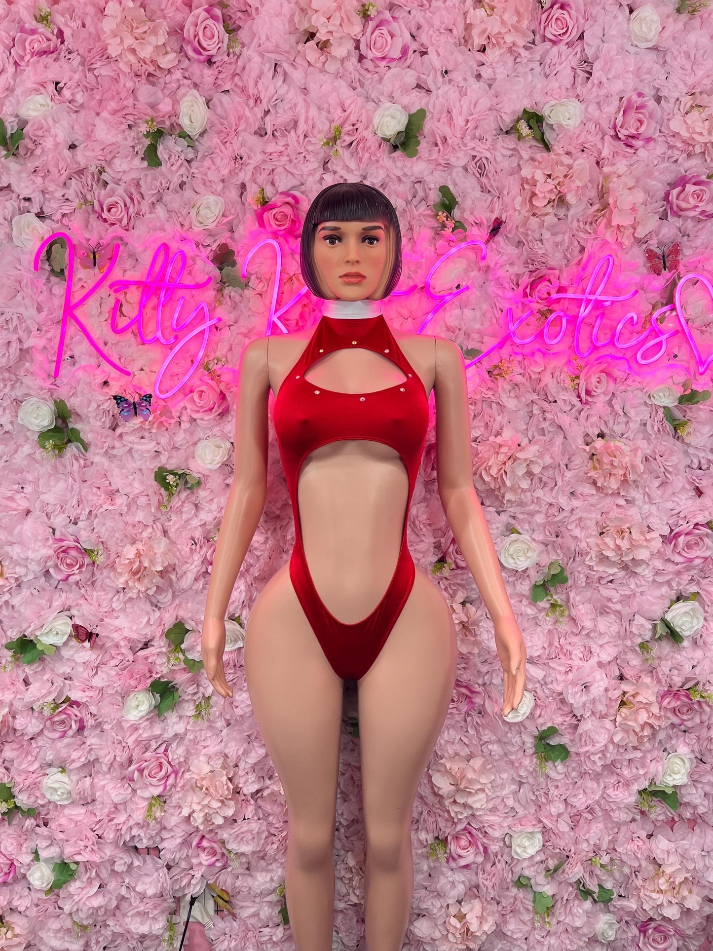 Sexy Santa Christmas Costume - One Piece Red Holiday Outfit - Festive Womens Christmas Lingerie Christmas