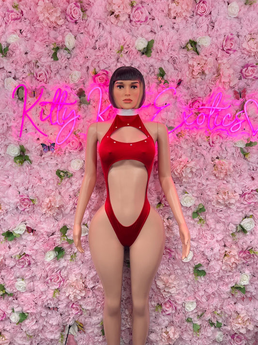 Sexy Santa Christmas Costume - One Piece Red Holiday Outfit - Festive Womens Christmas Lingerie Christmas