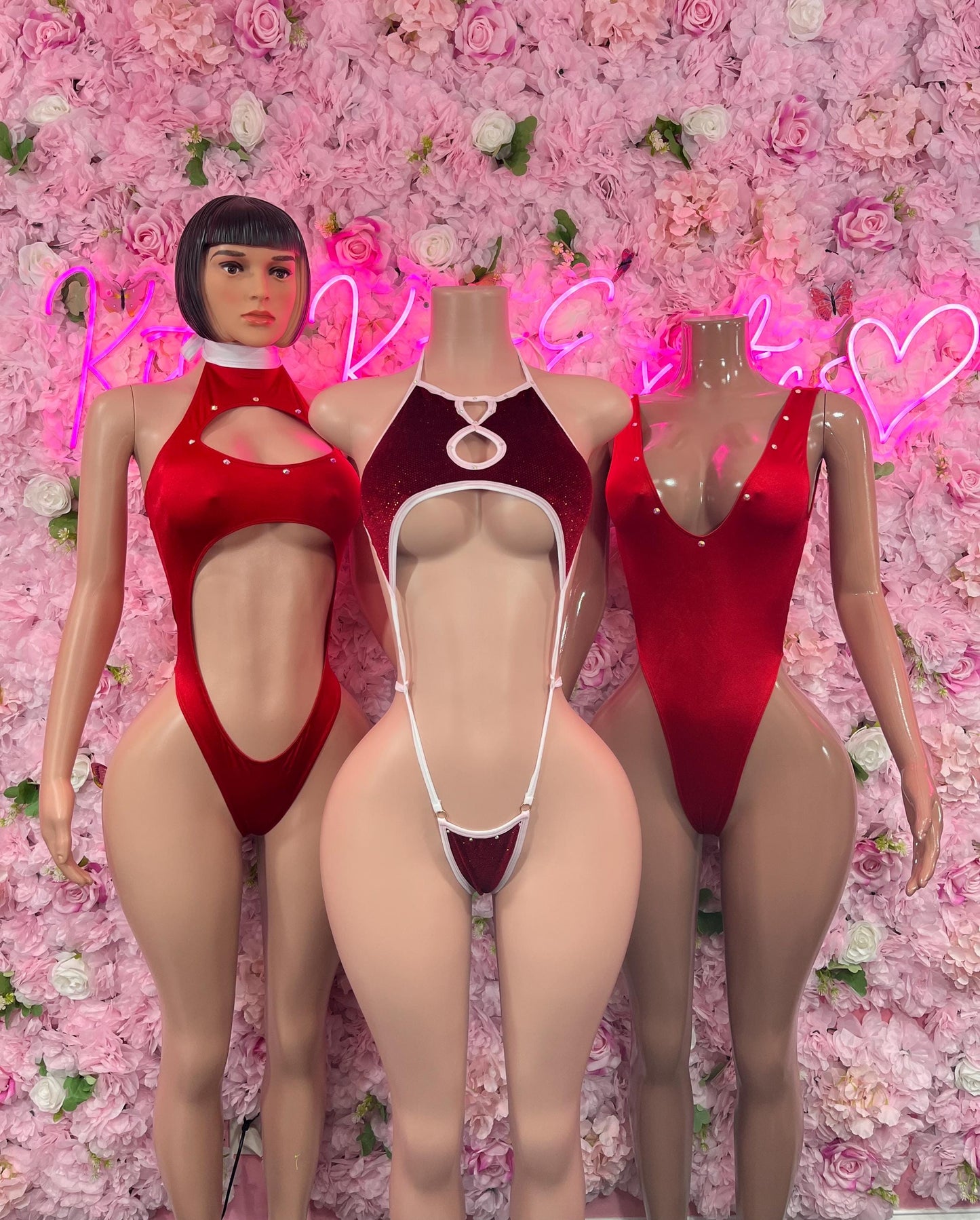 Sexy Santa Christmas Costume - One Piece Red Holiday Outfit - Festive Womens Christmas Lingerie Christmas