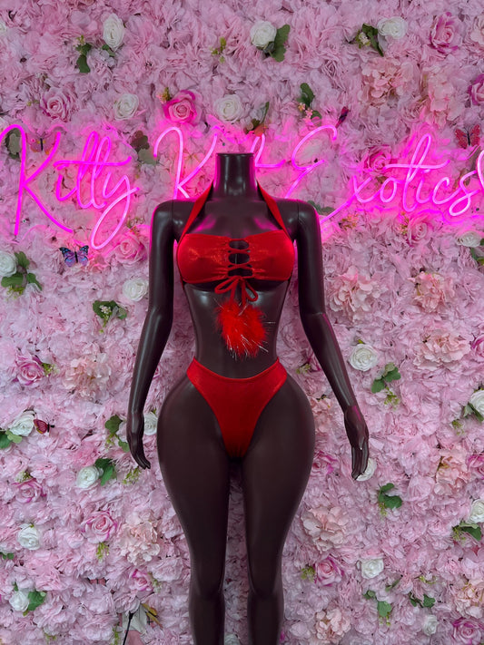 Valentines Day Sexy Santa Christmas Costume - Two Piece Red  Holiday Outfit - Festive Womens Christmas Lingerie Christmas