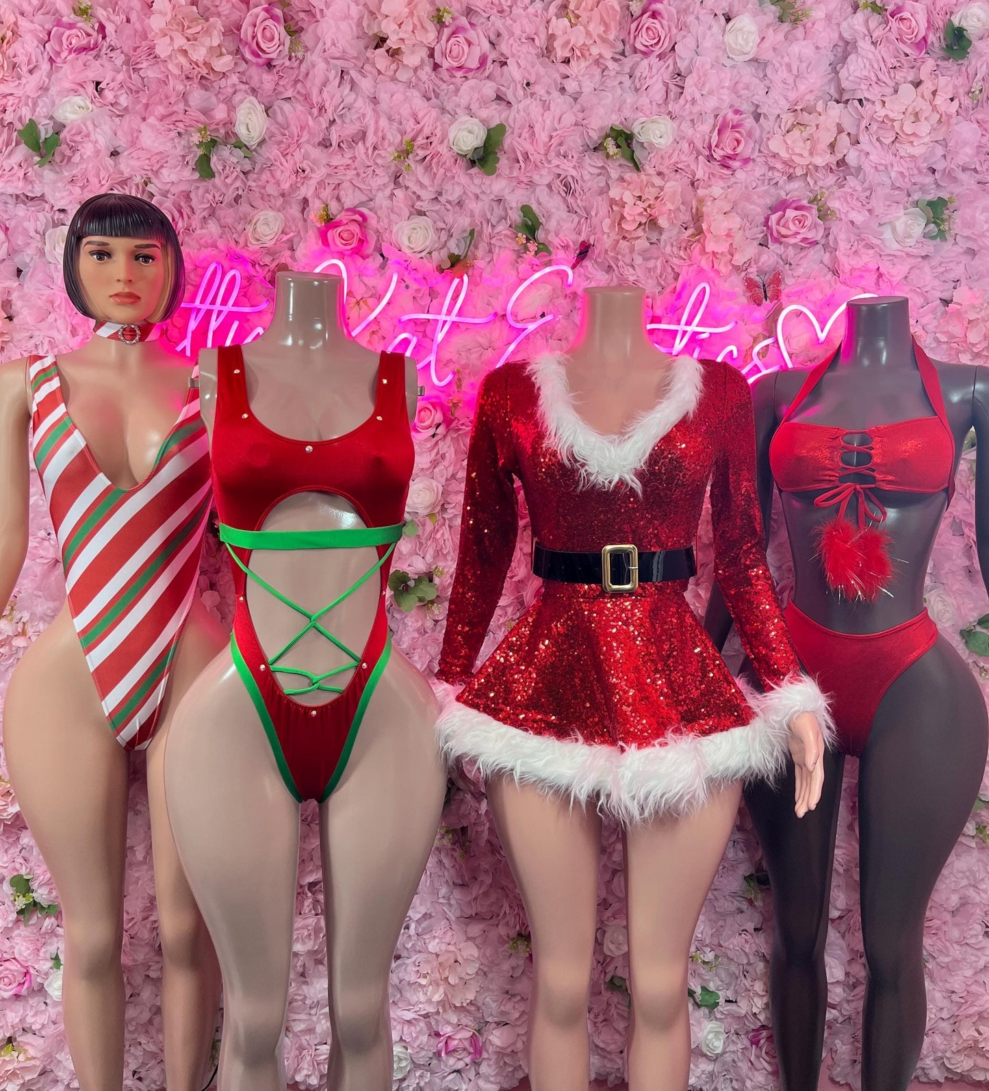 Sexy Santa Christmas Costume - One Piece Red  Holiday Outfit - Festive Womens Christmas Lingerie Christmas