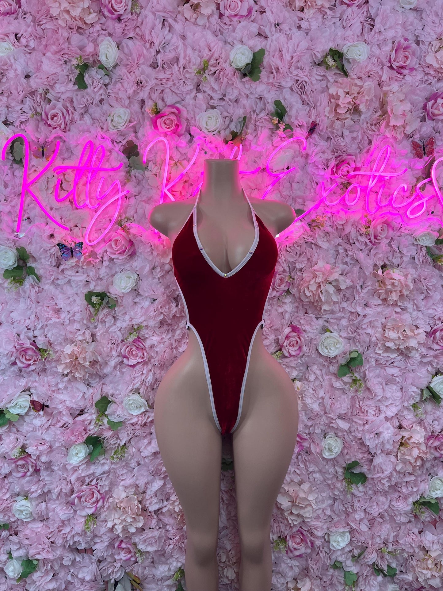 Sexy Santa Christmas Costume - One Piece Red Holiday Outfit - Festive Womens Christmas Lingerie Christmas