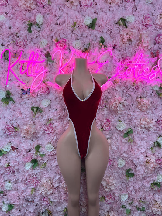 Sexy Santa Christmas Costume - One Piece Red Holiday Outfit - Festive Womens Christmas Lingerie Christmas