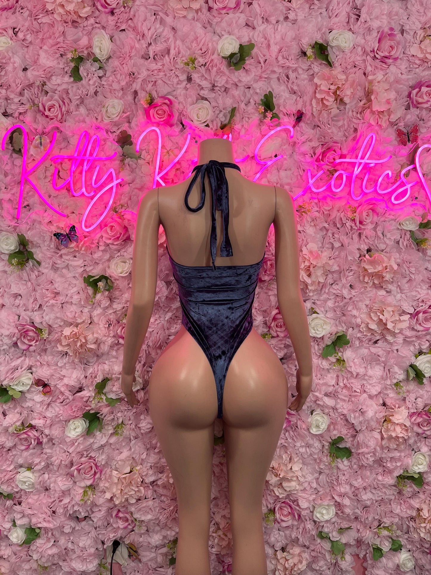 Exotic Dancewear One Piece Navy Blue Velvet Bodysuit Ravewear Bottlegirl Bartender Outfit