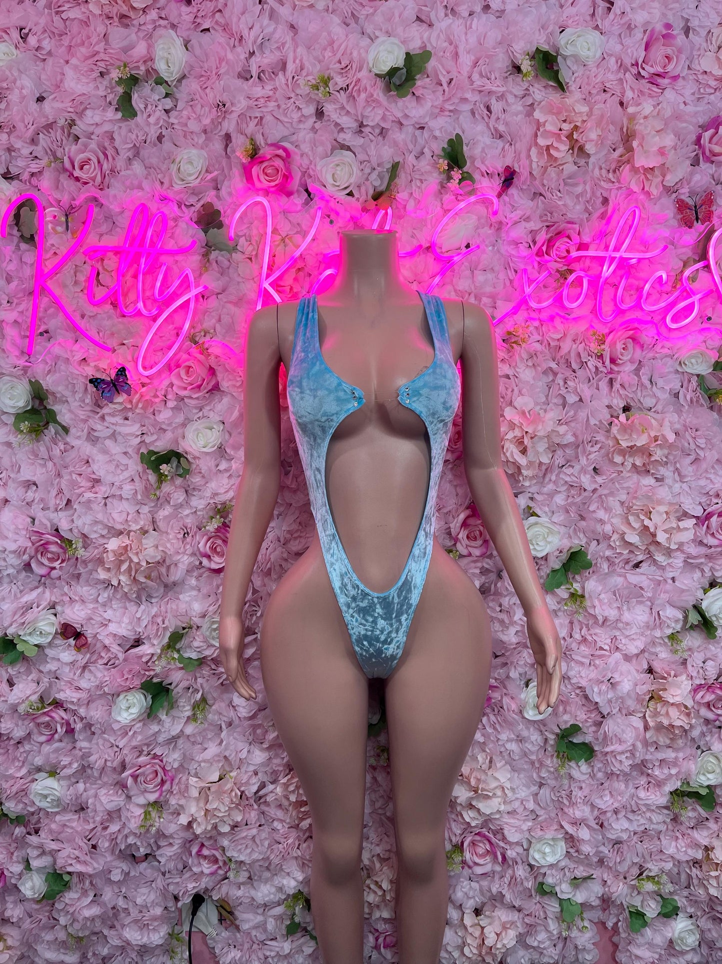 Bottlegirl Exotic Dancewear One Piece Blue Velvet Bodysuit Ravewear Bottlegirl Bartender Outfit