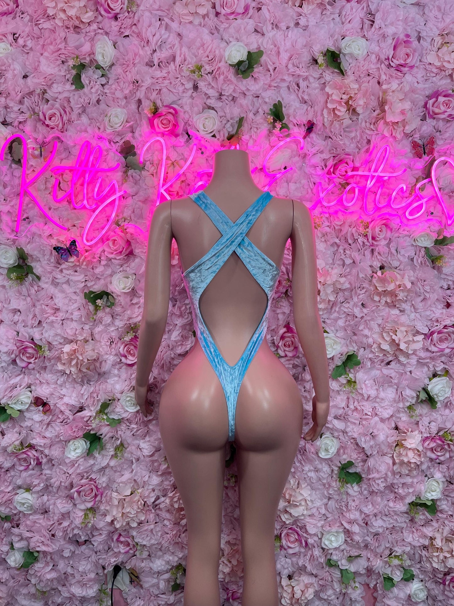 Bottlegirl Exotic Dancewear One Piece Blue Velvet Bodysuit Ravewear Bottlegirl Bartender Outfit