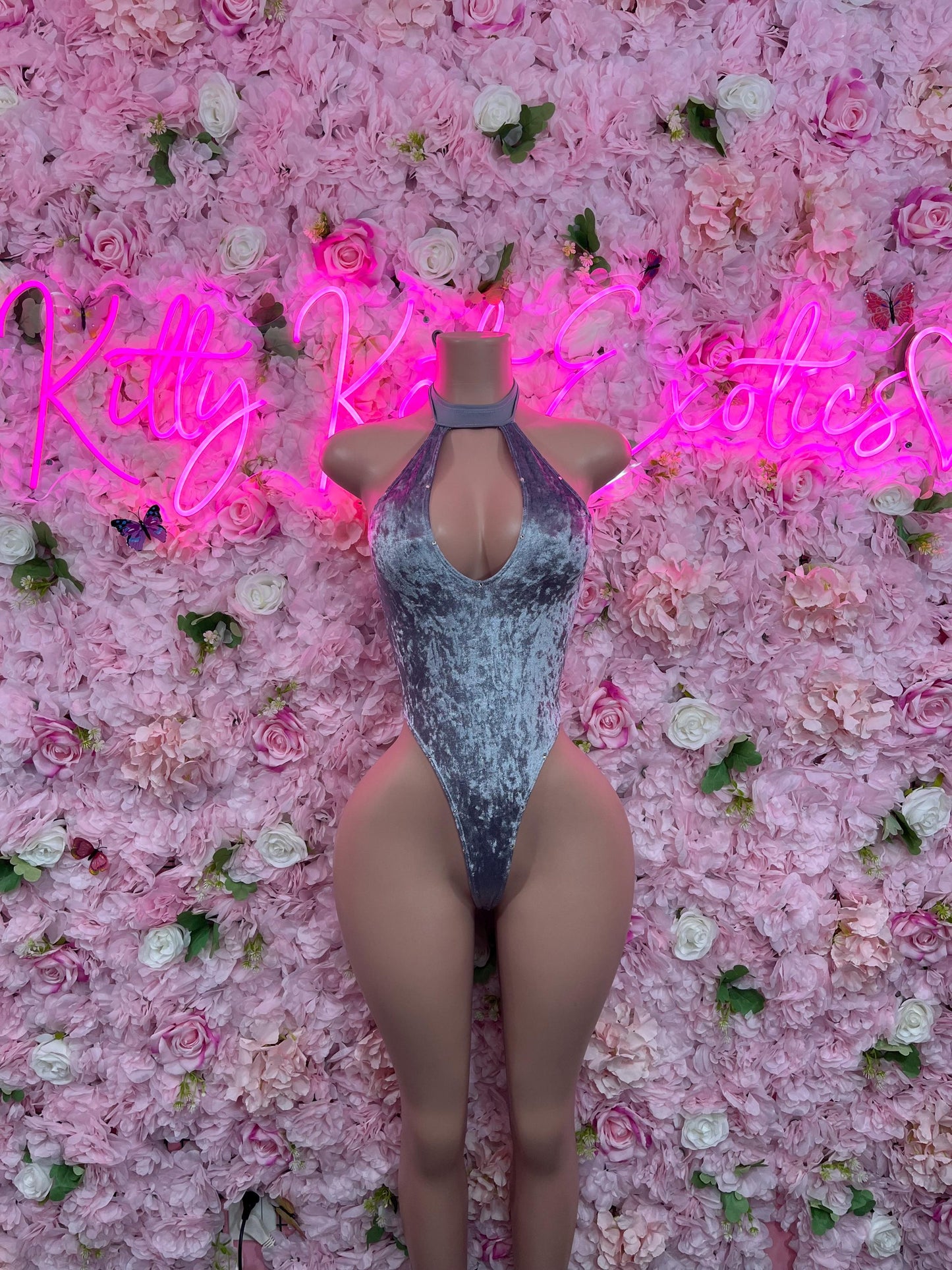 Bottlegirl Exotic Dancewear One Piece Silver Velvet Bodysuit Ravewear Bottlegirl Bartender Outfit