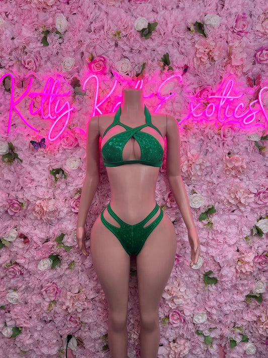 Bottlegirl Two-Piece Green Bodysuit  Exotic Dancewear for Performers, Raves, or Night Out | Bottle girl Outfits