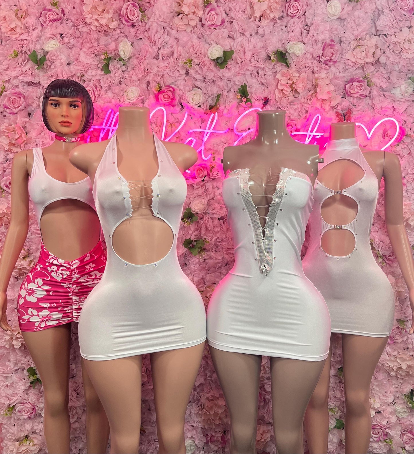 New Years Eve Dress White/Pink Floral  Soft and Elegant Party, Evening, or Casual Wear | Luxurious Women's Fashion Womens Clothing