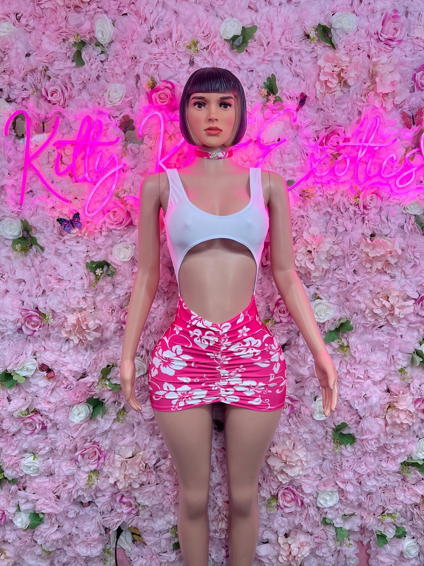 New Years Eve Dress White/Pink Floral  Soft and Elegant Party, Evening, or Casual Wear | Luxurious Women's Fashion Womens Clothing