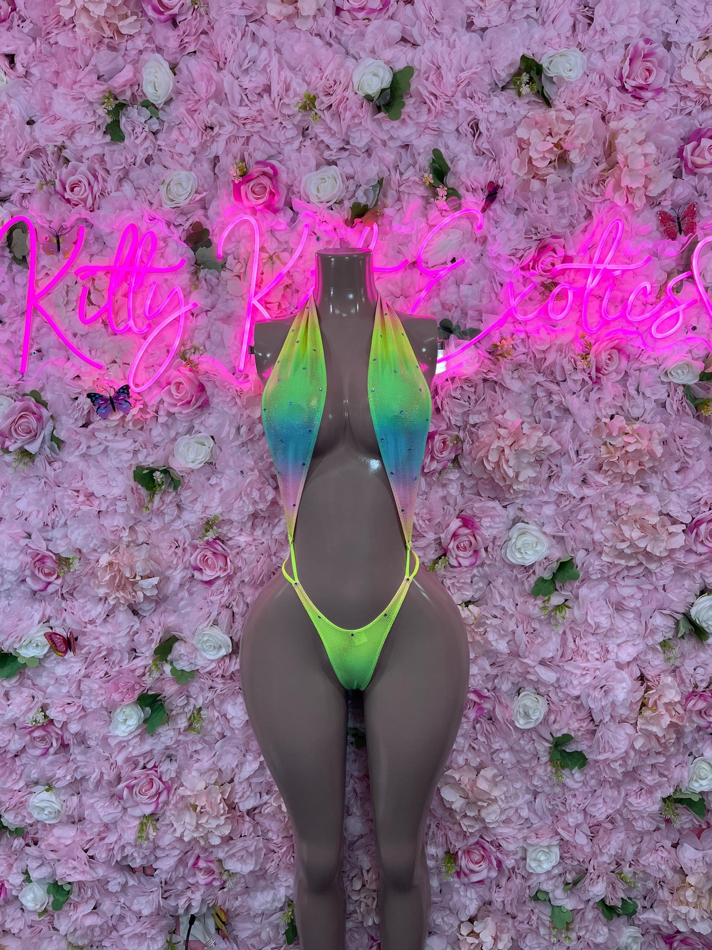 One Piece Rainbow Metallic Bikini Bottlegirl Set Dancewear Festival Wear