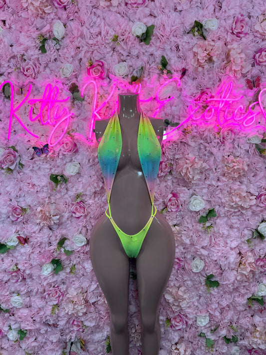 One Piece Rainbow Metallic Bikini Bottlegirl Set Dancewear Festival Wear