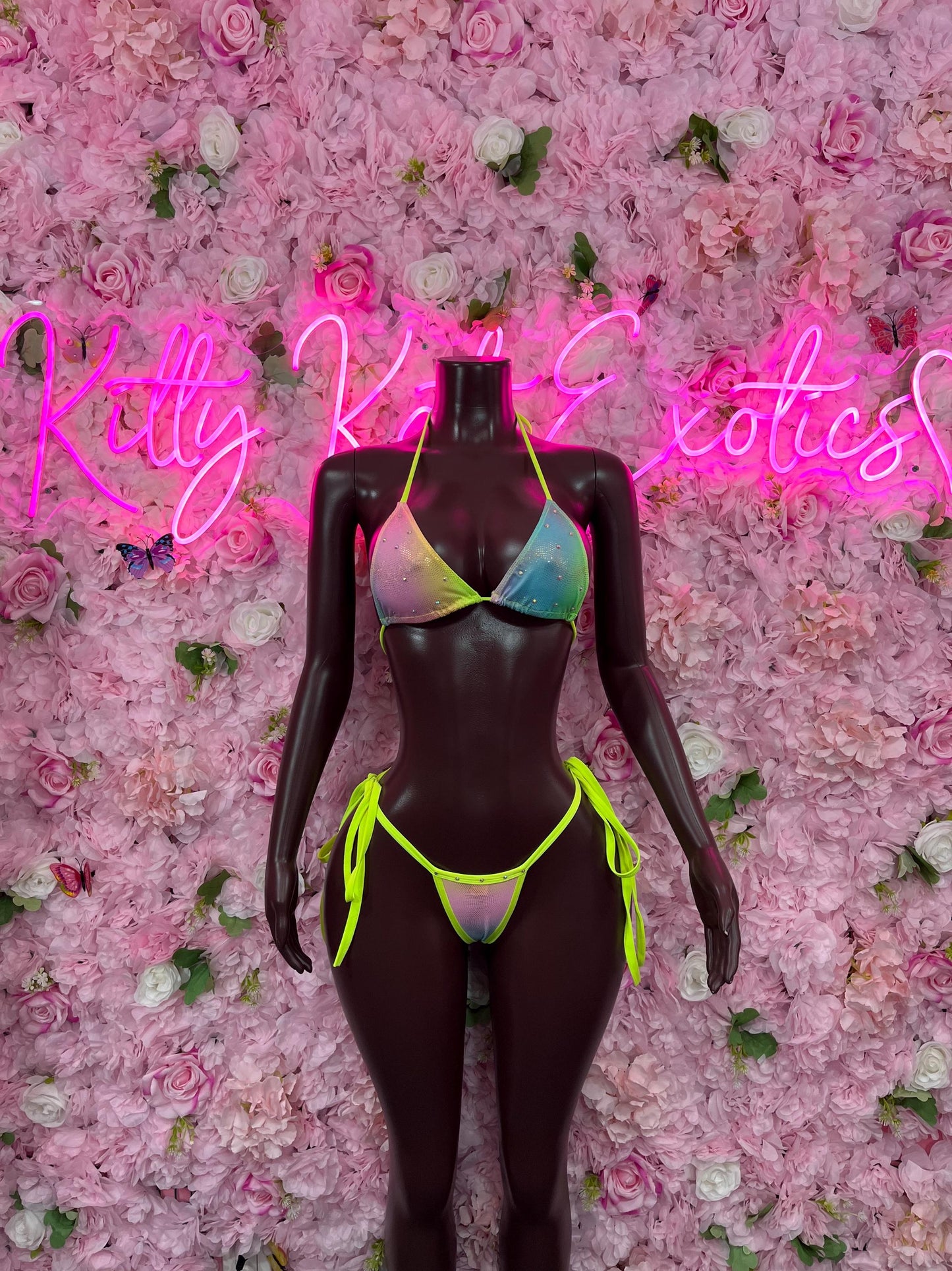 Two Piece Rainbow Metallic Bikini Bottlegirl Set Dancewear Festival Wear