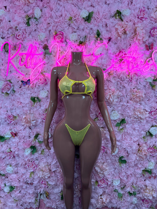 Two Piece Gold Metallic Bikini Bottlegirl Set Dancewear Festival Wear