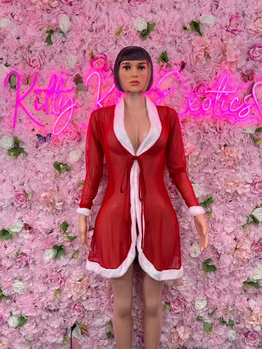 Sexy Santa Christmas Holiday Robe for Women  See Through Festive Lingerie & Holiday Costume Christmas