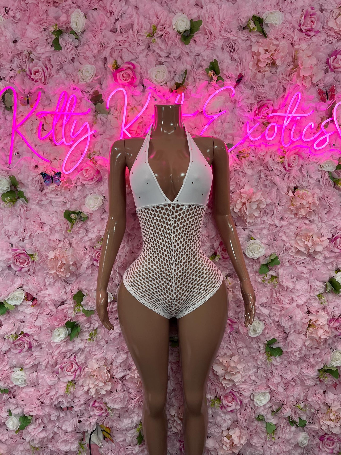 One-Piece White Fishnet Bodysuit  Dancewear Festival Wear Ravewear Festive