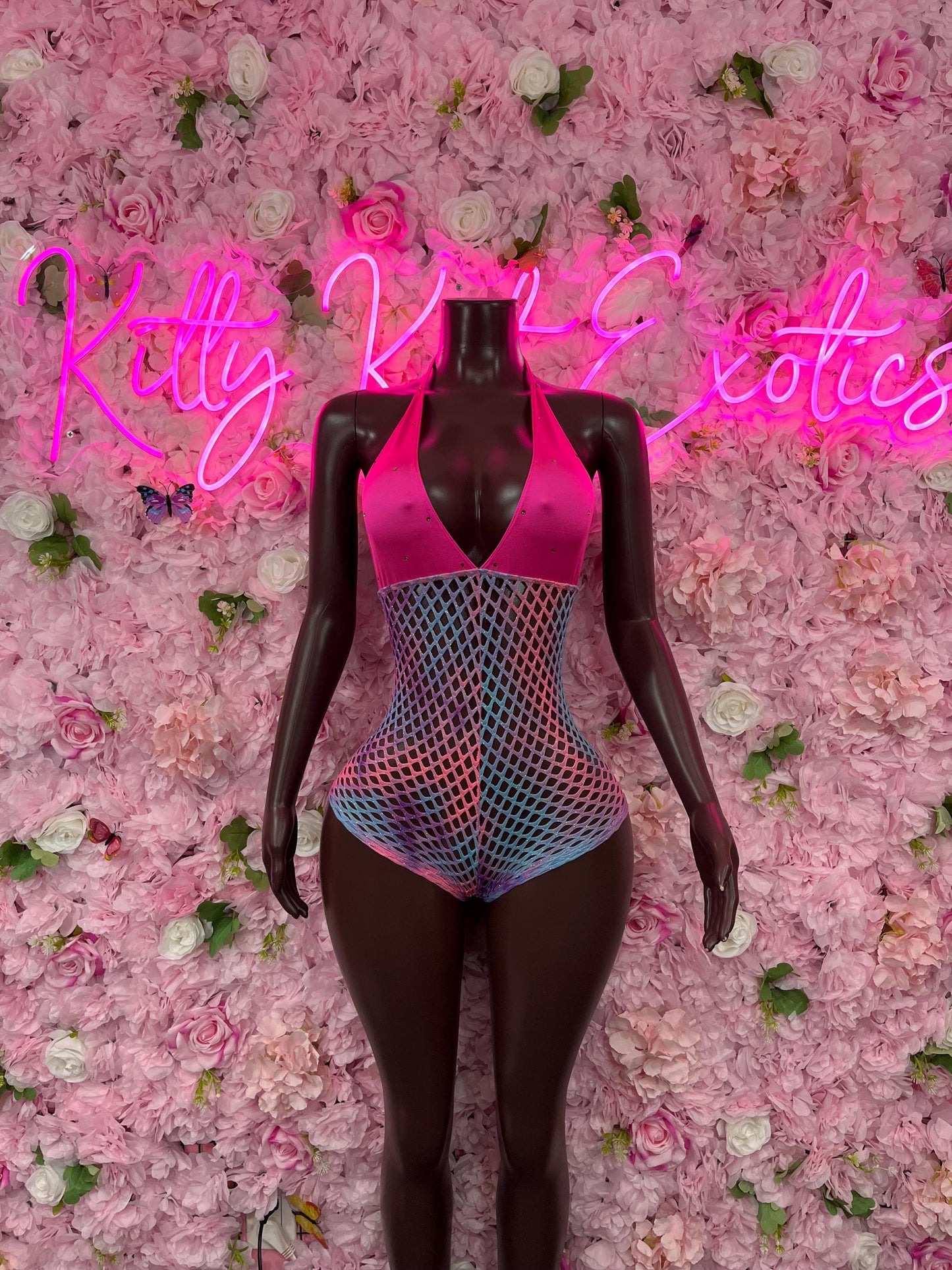 One-Piece Multicolor Fishnet Bodysuit  Dancewear Festival Wear Ravewear Festive