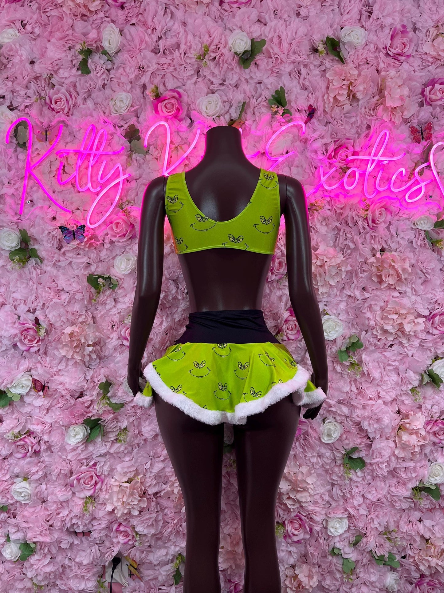 Sexy Santa Christmas Costume - Grinch Skirt Set  Holiday Outfit - Festive Womens Christmas Lingerie Christmas