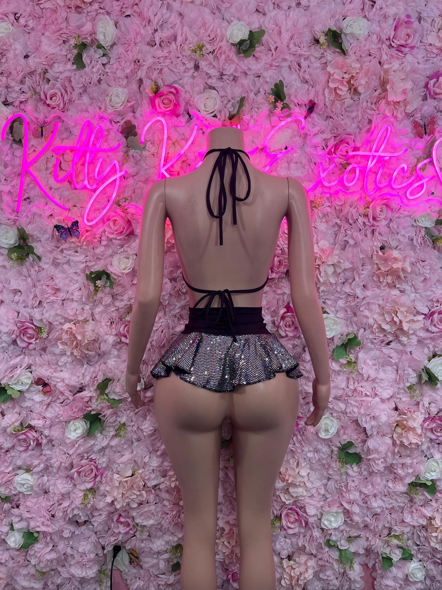 Ravewear Two-Piece Metallic Skirt Set  Bodysuit  Exotic Dancewear for Performers, Raves, or Night Out | Bottle girl Outfits