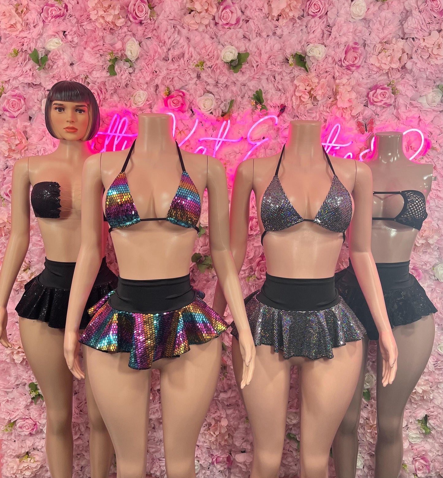 Ravewear Two-Piece Black Skirt Set  Bodysuit  Exotic Dancewear for Performers, Raves, or Night Out | Bottle girl Outfits