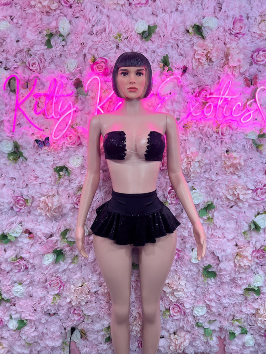 Ravewear Two-Piece Black Skirt Set  Bodysuit  Exotic Dancewear for Performers, Raves, or Night Out | Bottle girl Outfits