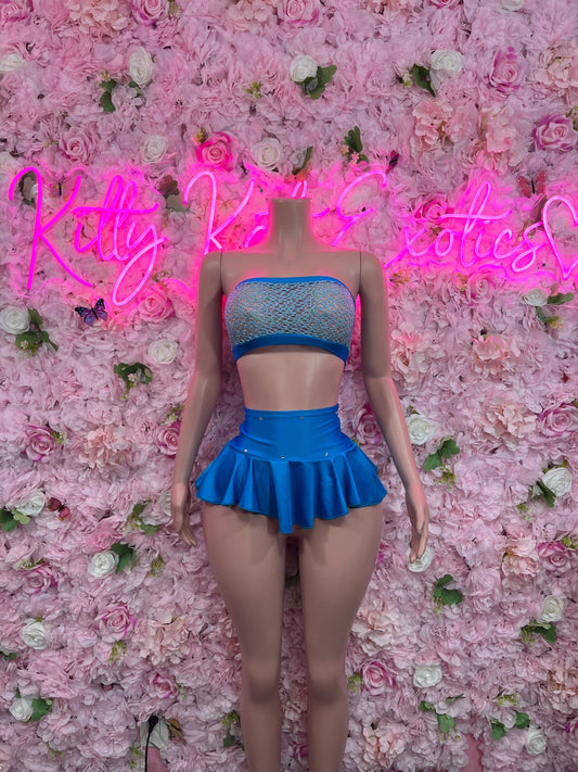 Ravewear Two-Piece Blue Skirt Set  Fishnet  Exotic Dancewear for Performers, Raves, or Night Out | Bottle girl Outfits