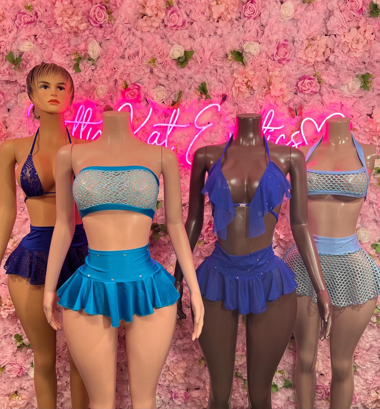 Ravewear Two-Piece Blue Skirt Set  Fishnet  Exotic Dancewear for Performers, Raves, or Night Out | Bottle girl Outfits