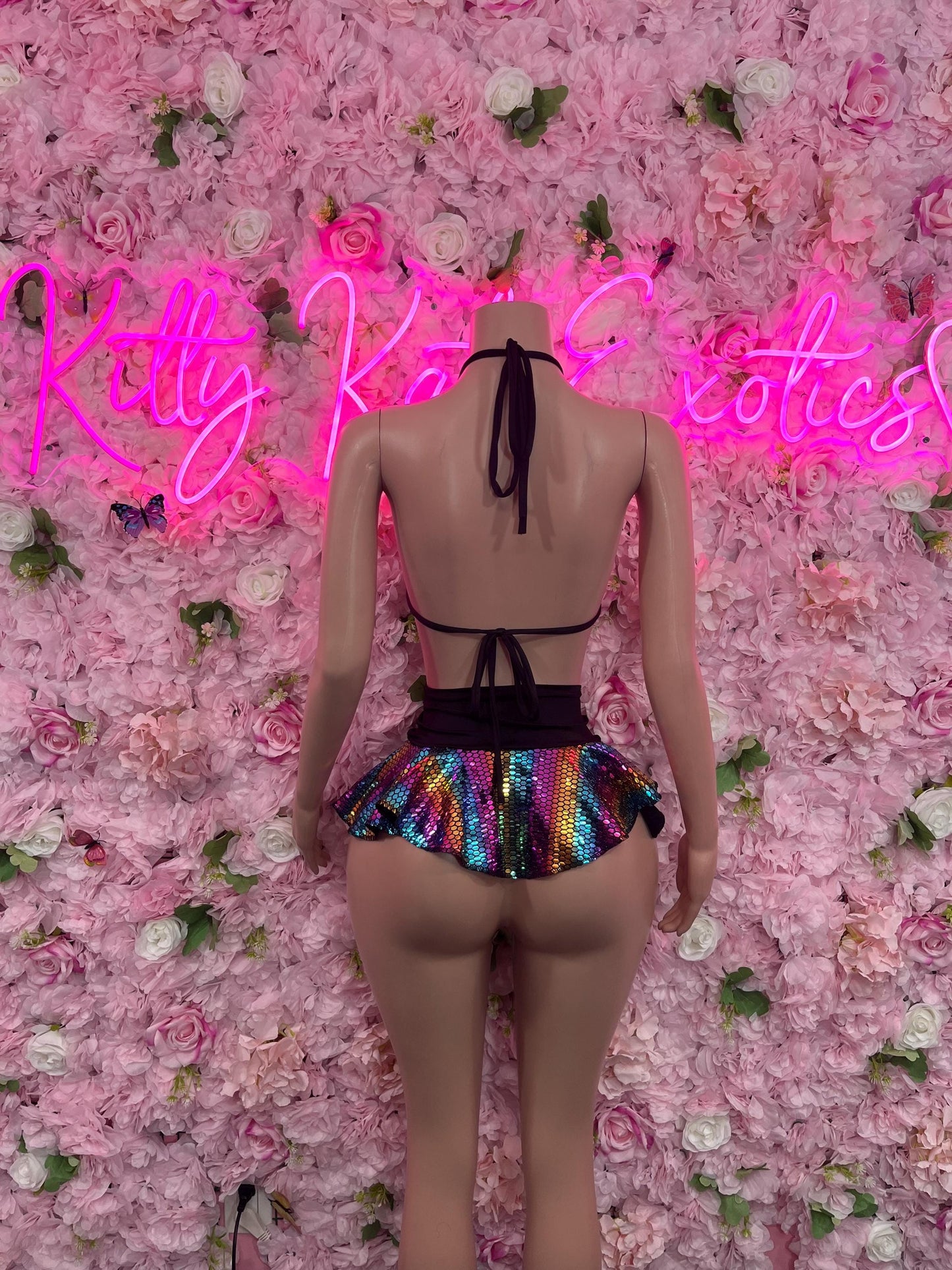 Ravewear Two-Piece Black Multicolor Set  Exotic Dancewear for Performers, Raves, or Night Out | Bottle girl Outfits