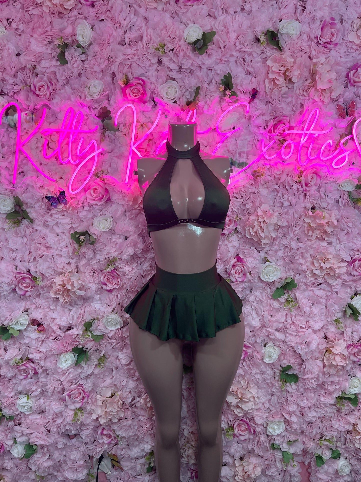 Ravewear Two Piece Skirt Set Green   Sexy Clubwear & Dancewear for Raves, Parties, or Festivals | Bold and Eye-Catching Outfit