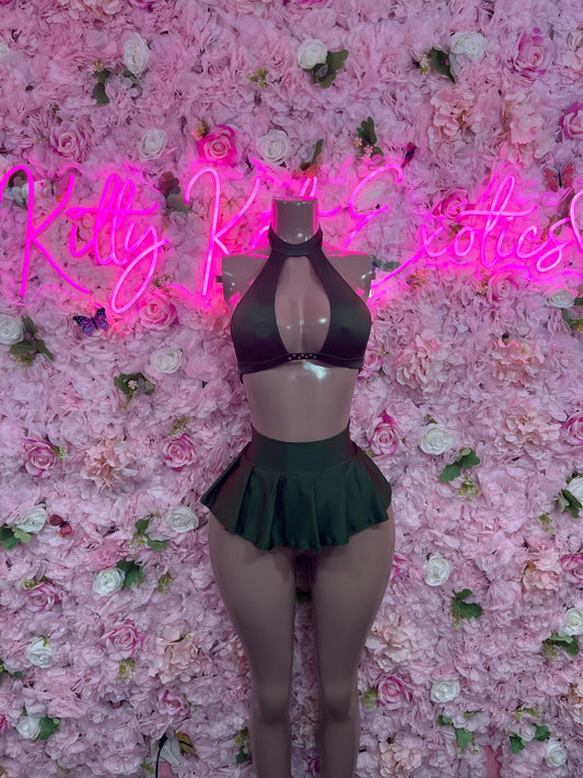 Ravewear Two Piece Skirt Set Green   Sexy Clubwear & Dancewear for Raves, Parties, or Festivals | Bold and Eye-Catching Outfit