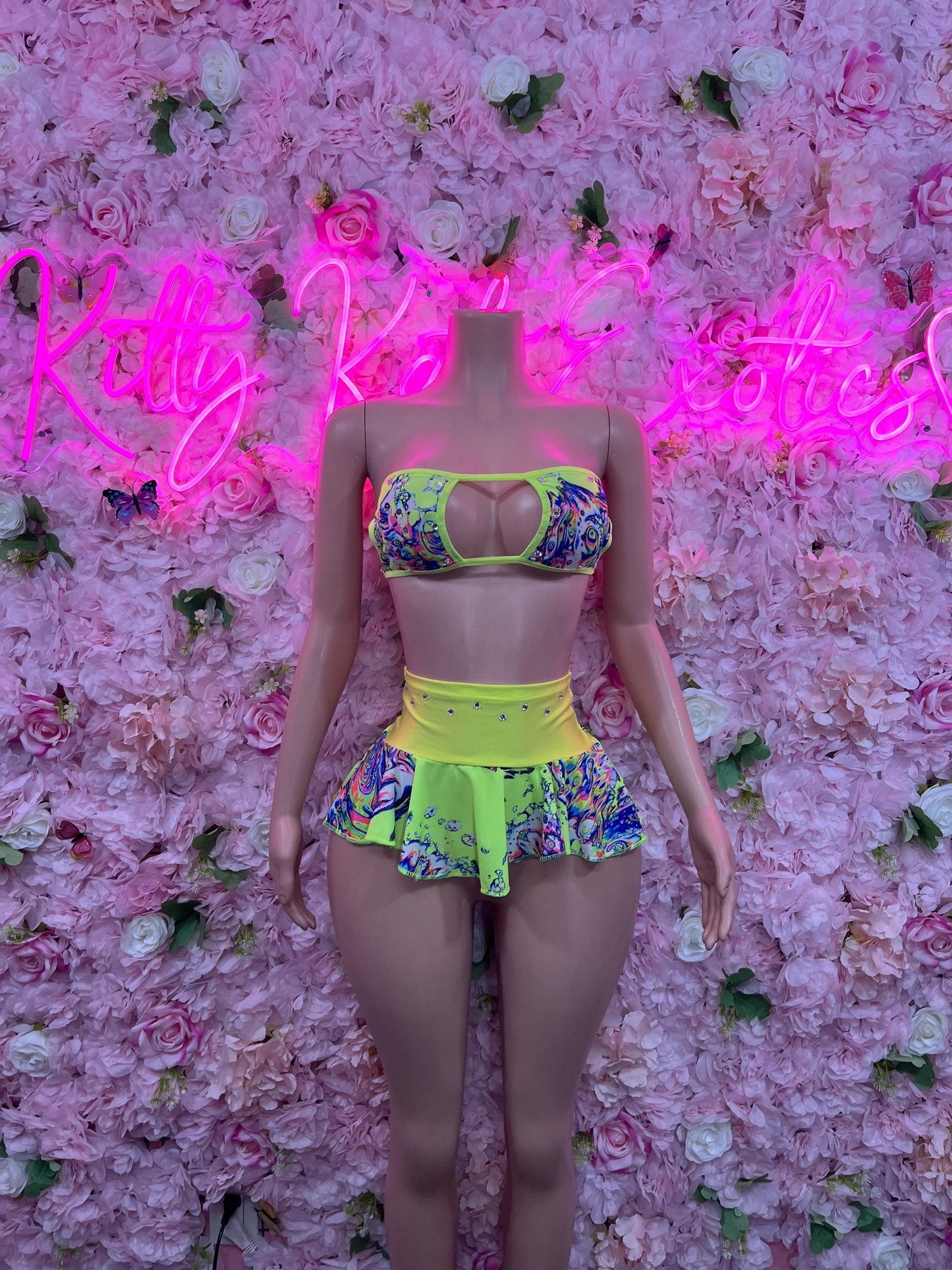 Ravewear Two Piece Skirt Set Multicolor   Sexy Clubwear & Dancewear for Raves, Parties, or Festivals | Bold and Eye-Catching Outfit