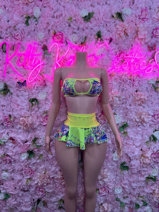 Ravewear Two Piece Skirt Set Multicolor   Sexy Clubwear & Dancewear for Raves, Parties, or Festivals | Bold and Eye-Catching Outfit