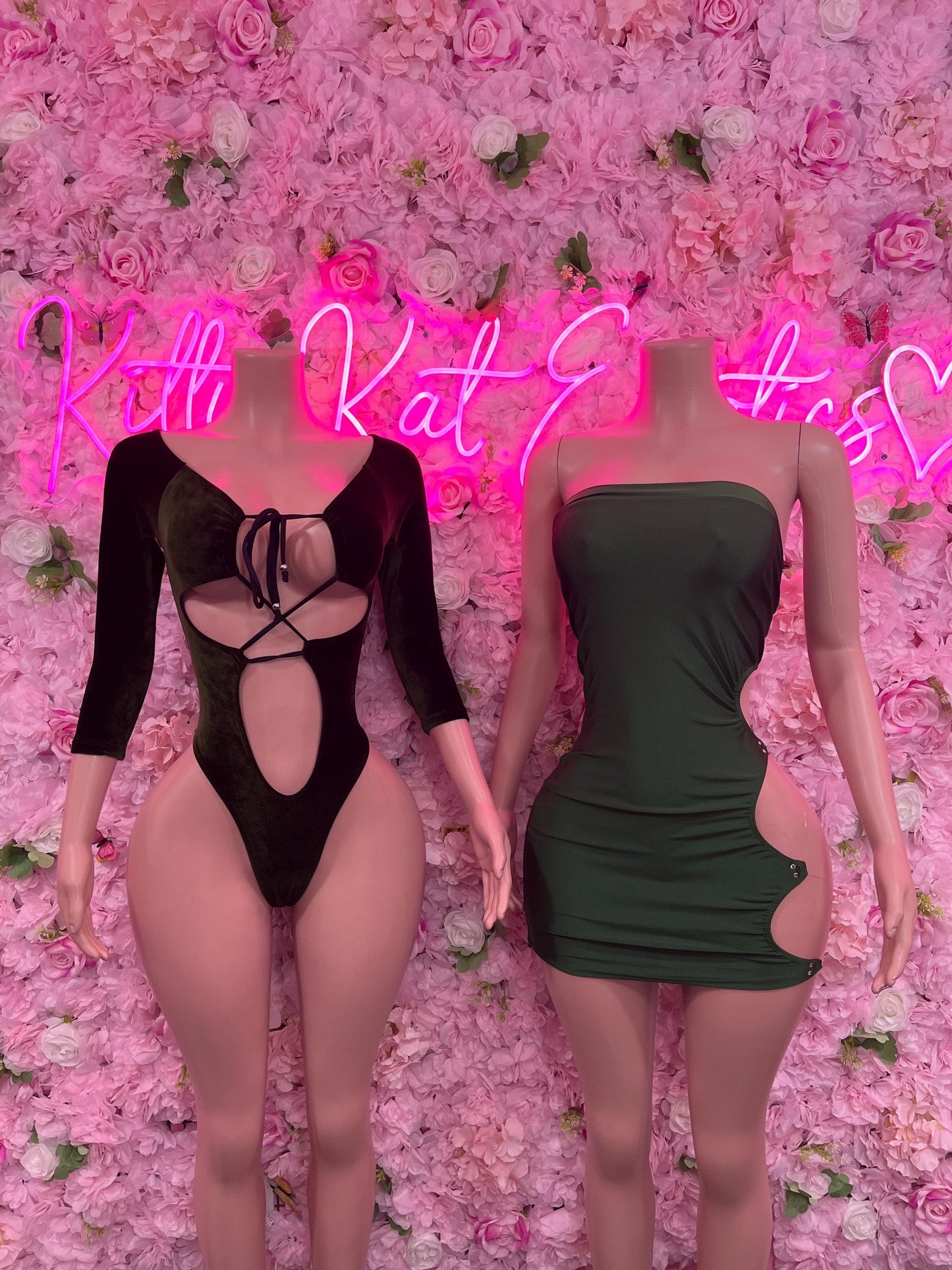 Flirty Dress Forest Green  Sexy Party Outfit, Clubwear, or Night Out Fashion | Shiny and Bold Statement Look Women's Clothing