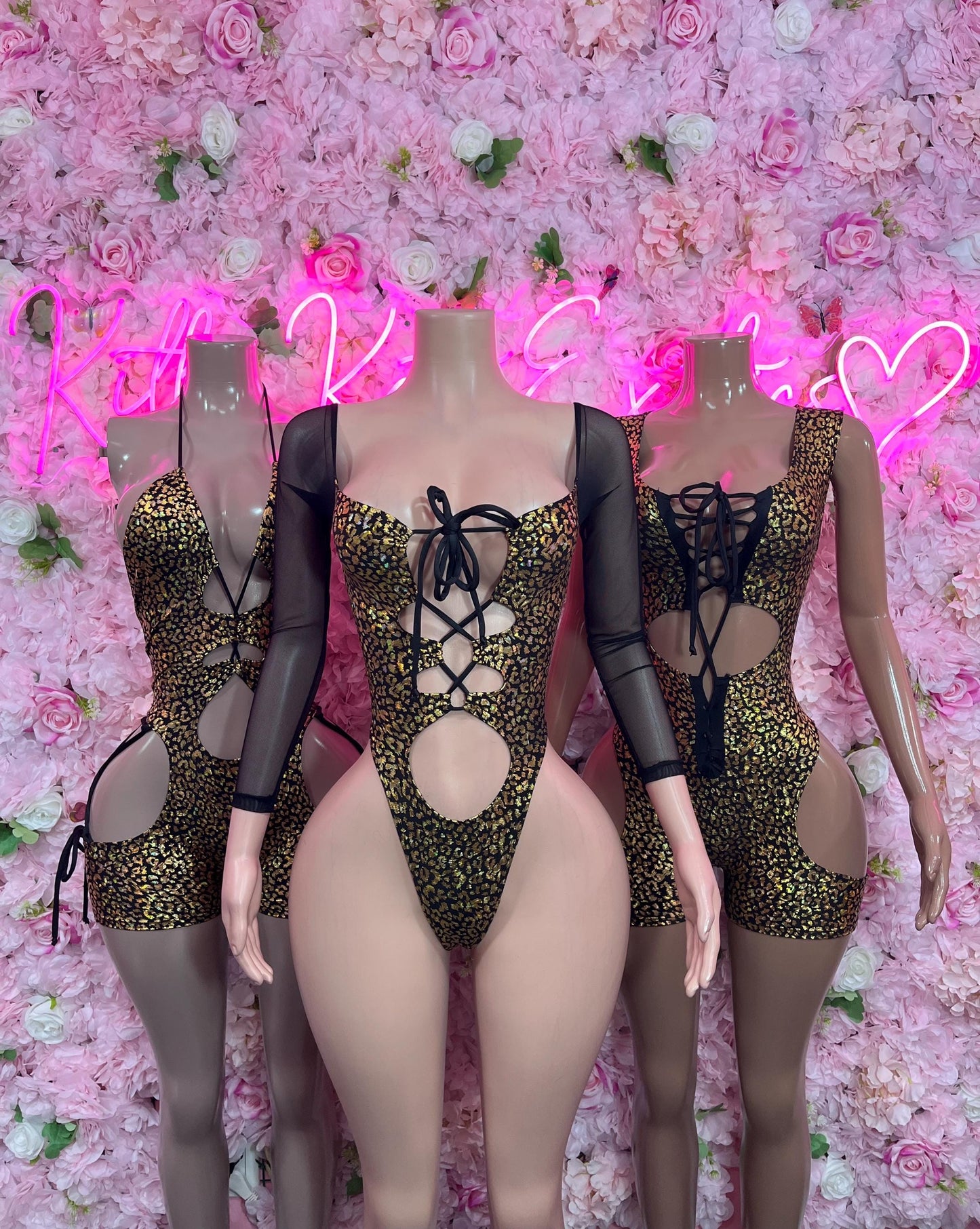 Bottlegirl One-Piece Gold Cheetah  Bodysuit  Exotic Dancewear for Performers, Raves, or Night Out | Bottle girl Outfits