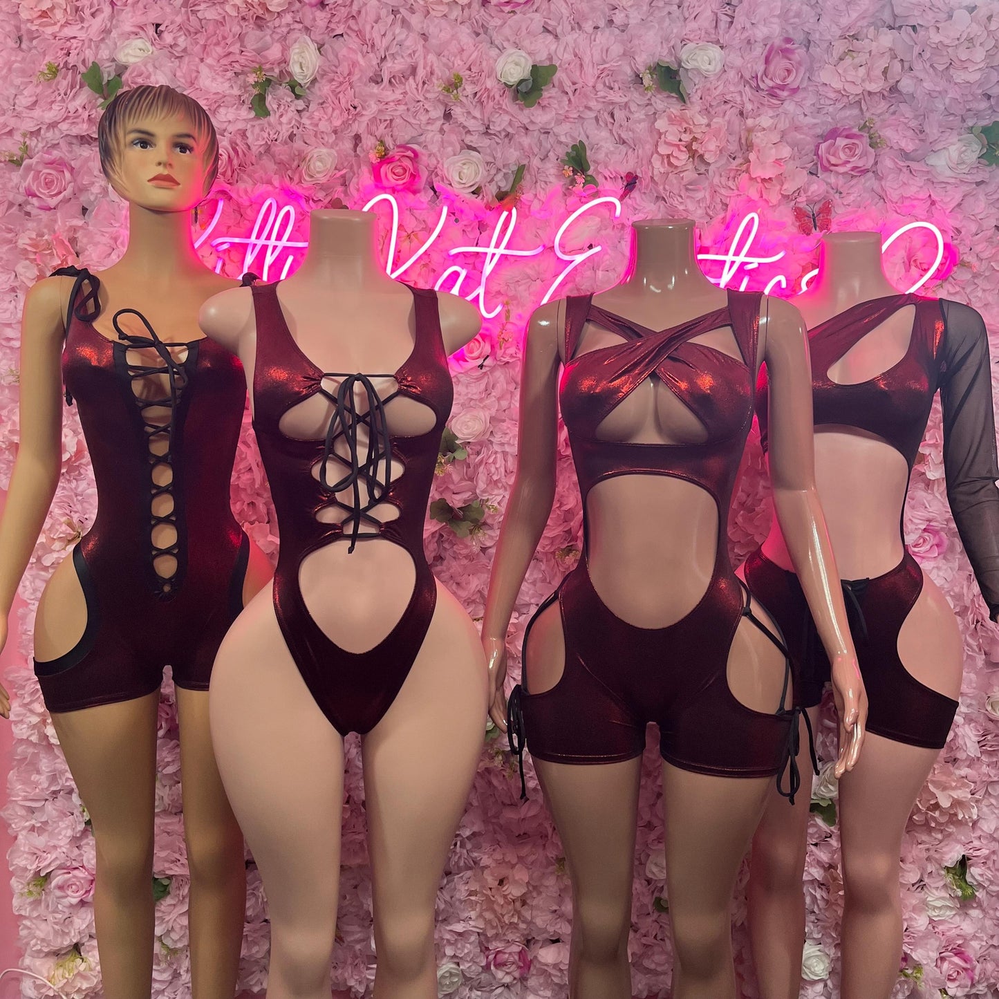 Bottle Girl One-Piece Bodysuit - Cherry Red Metallic Design | Exotic Dancewear for Performers, Raves, & Nights Out