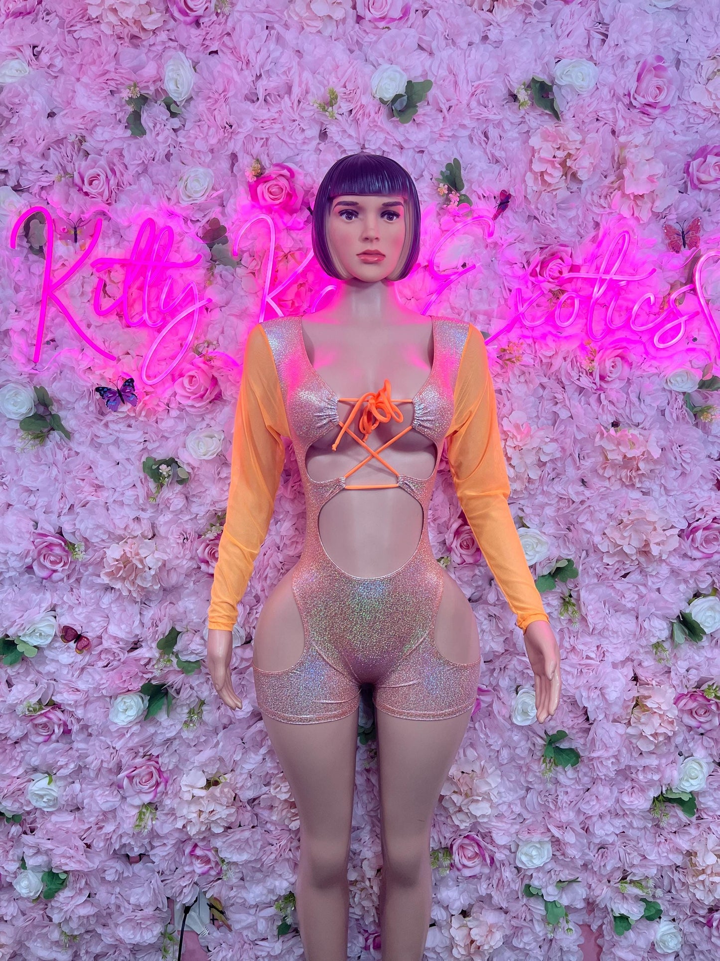 New Years Bottle Girl One-Piece Bodysuit - Orange Rainbow Metallic  Design | Exotic Dancewear for Performers, Raves, & Nights Out