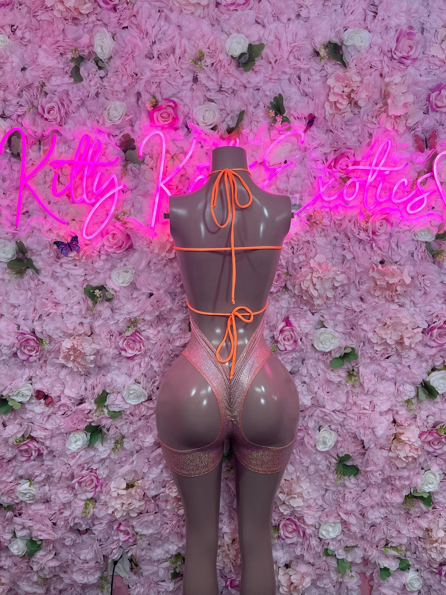 New Years Bottle Girl One-Piece Bodysuit - Orange Rainbow Metallic  Design | Exotic Dancewear for Performers, Raves, & Nights Out