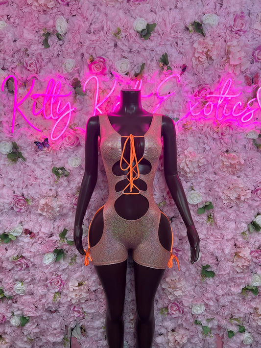 New Years Bottle Girl One-Piece Bodysuit - Orange Rainbow Metallic  Design | Exotic Dancewear for Performers, Raves, & Nights Out