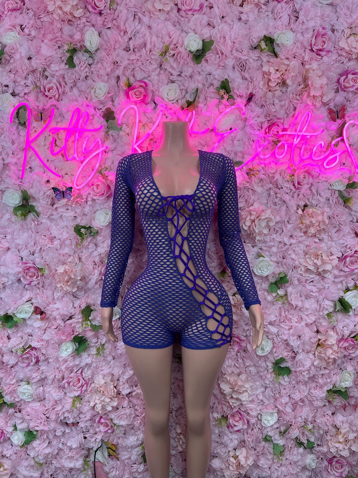 One-Piece Blue Fishnet Bodysuit  Dancewear Festival Wear Ravewear Festive
